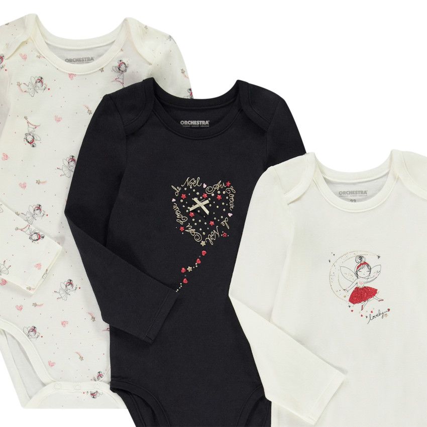 Lot de 5 bodies en jersey print fantaisie pour bébé fille - Ecru