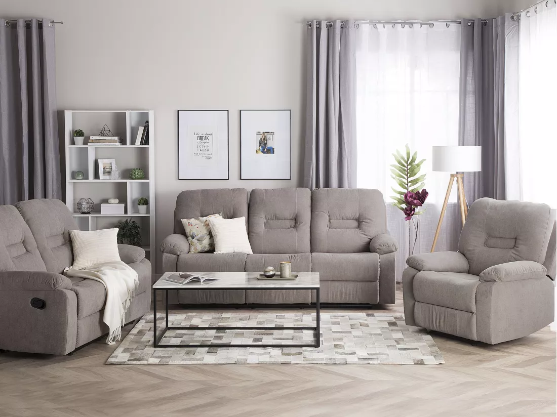 Ensemble canapés et fauteuil en tissu beige 6 places BERGEN
