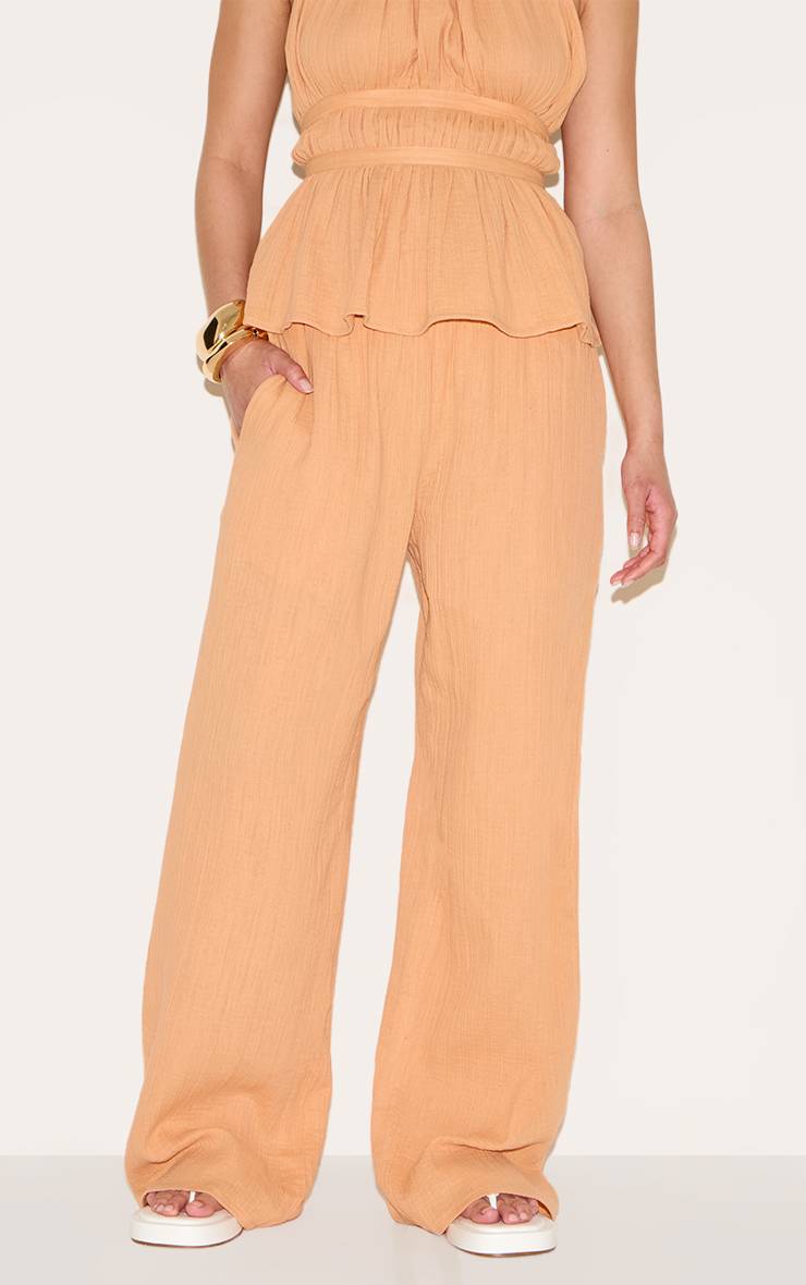 Abricot Pantalon Large Taille Basse En Gaze De Coton