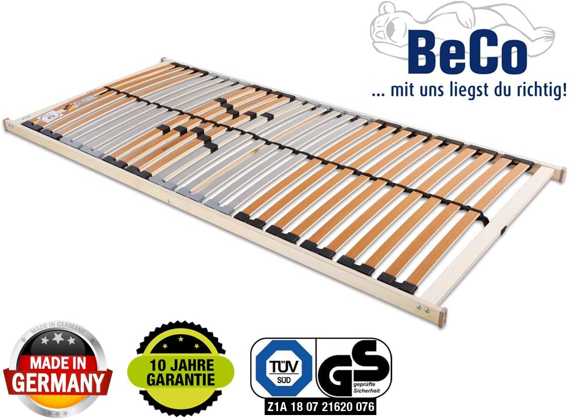 BeCo Lattenrost 90x200 cm Medistar KF fertig montiert/TÜV Zertifiziert/5 Zonen/28 Leisten/für alle Matratzen/Höhe 4,5 cm/Lattenroste produziert in Deutschland