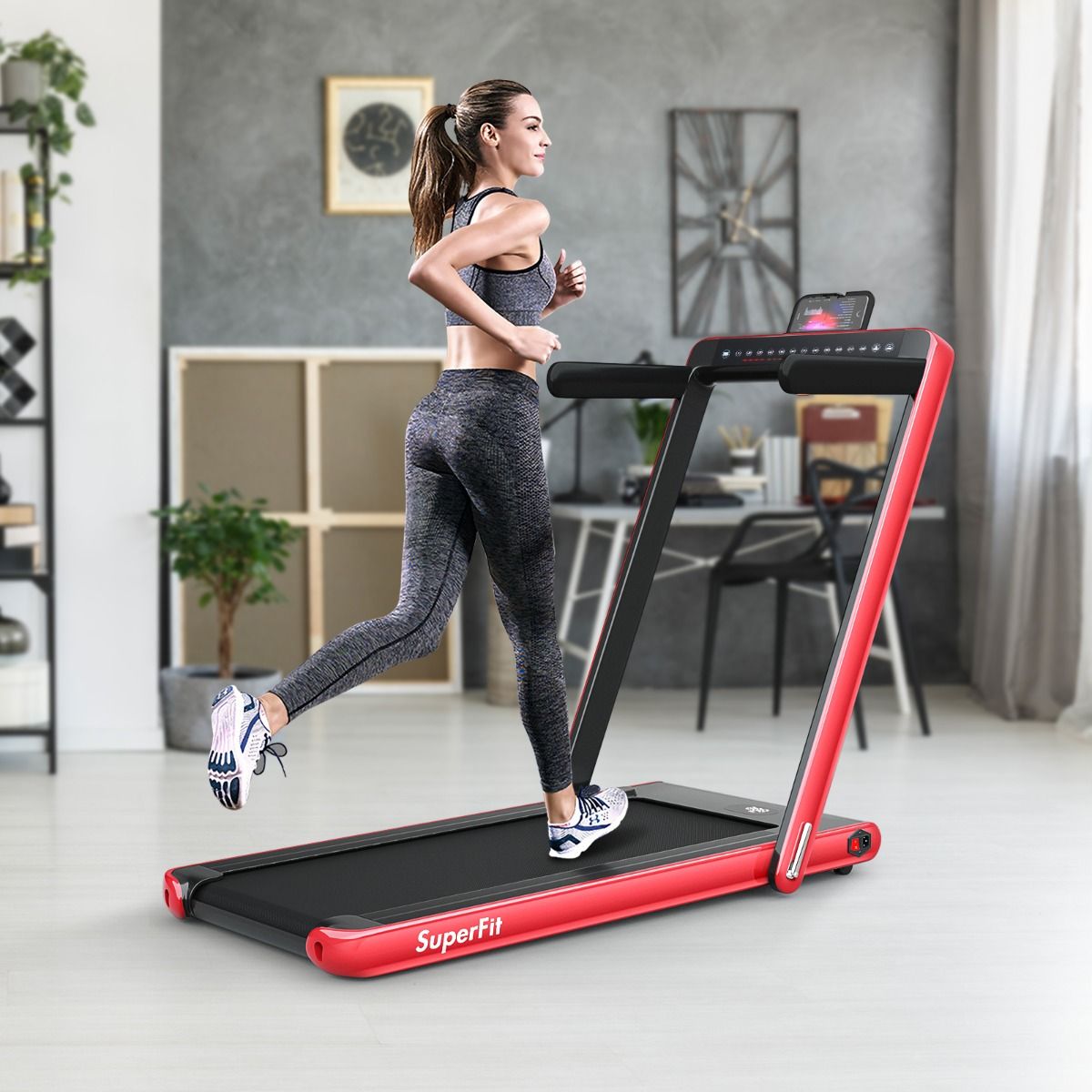 Tapis de Course Pliable 0,75HP Double Affichage LED APP et Télécommande Vitesse Motorisé 12 km/h Surface 40x100cm Rouge - Lidl-Manfred