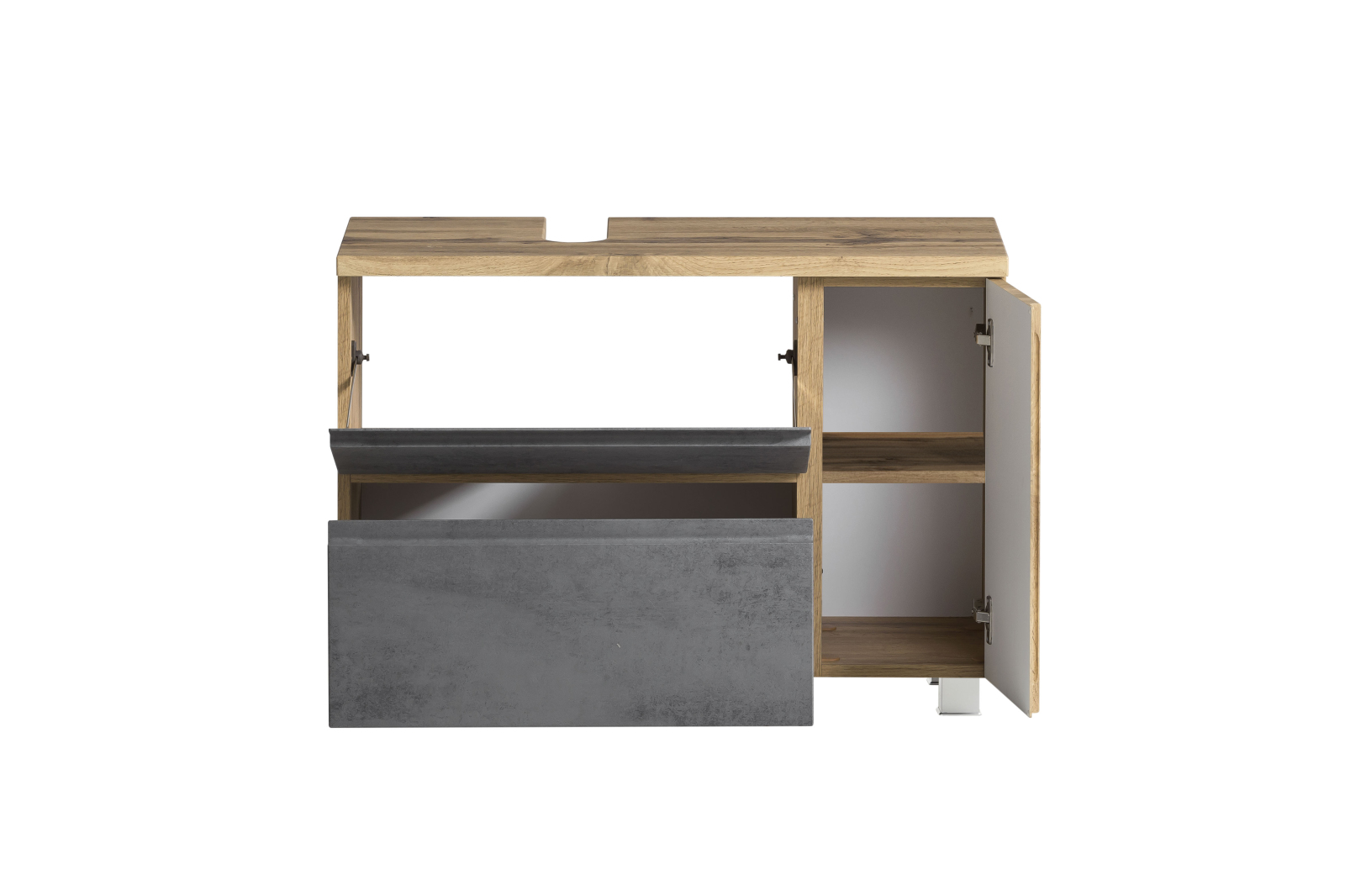 Unterbeckenschrank - Wotaneiche - Oxid Beton - Tür rechts - 85 cm
