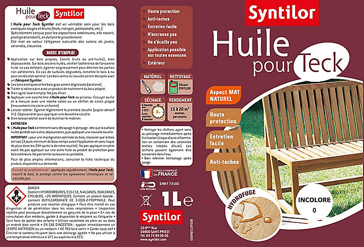 Huile extérieure pour teck aspect mat naturel Syntilor 1L