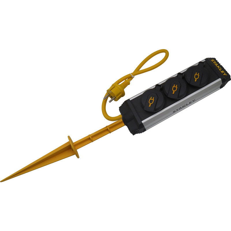 Stanley stekkerdoos alu. met grondspies  2-voudig H07RN 3x1.5MM² IP44 3m