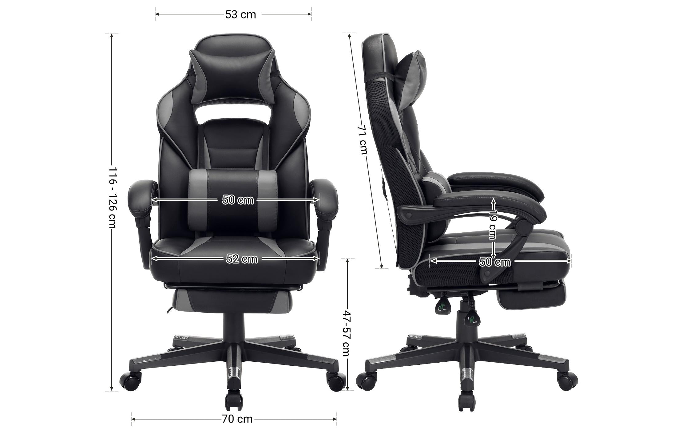 Bürostuhl mit neigbarer Rückenlehne, Schwarz / Grau<br>Ergonomischer Gamingstuhl