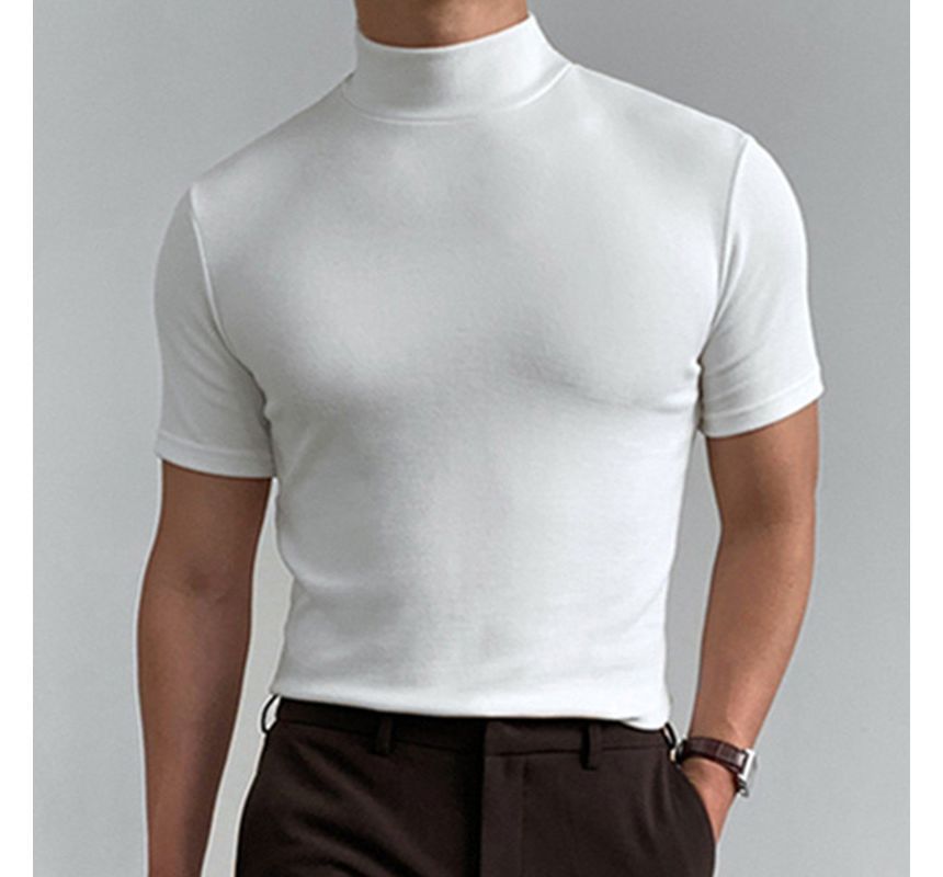 vrovion - T-shirt met korte mouwen en mock-neck, effen