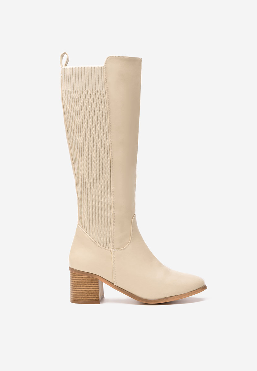Bottes à talon carré beige Seshia