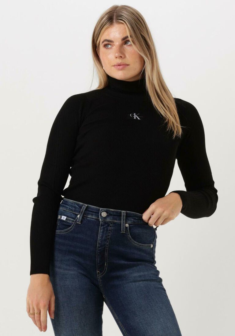 CALVIN KLEIN zwarte calvin klein coltrui badge roll neck sweter