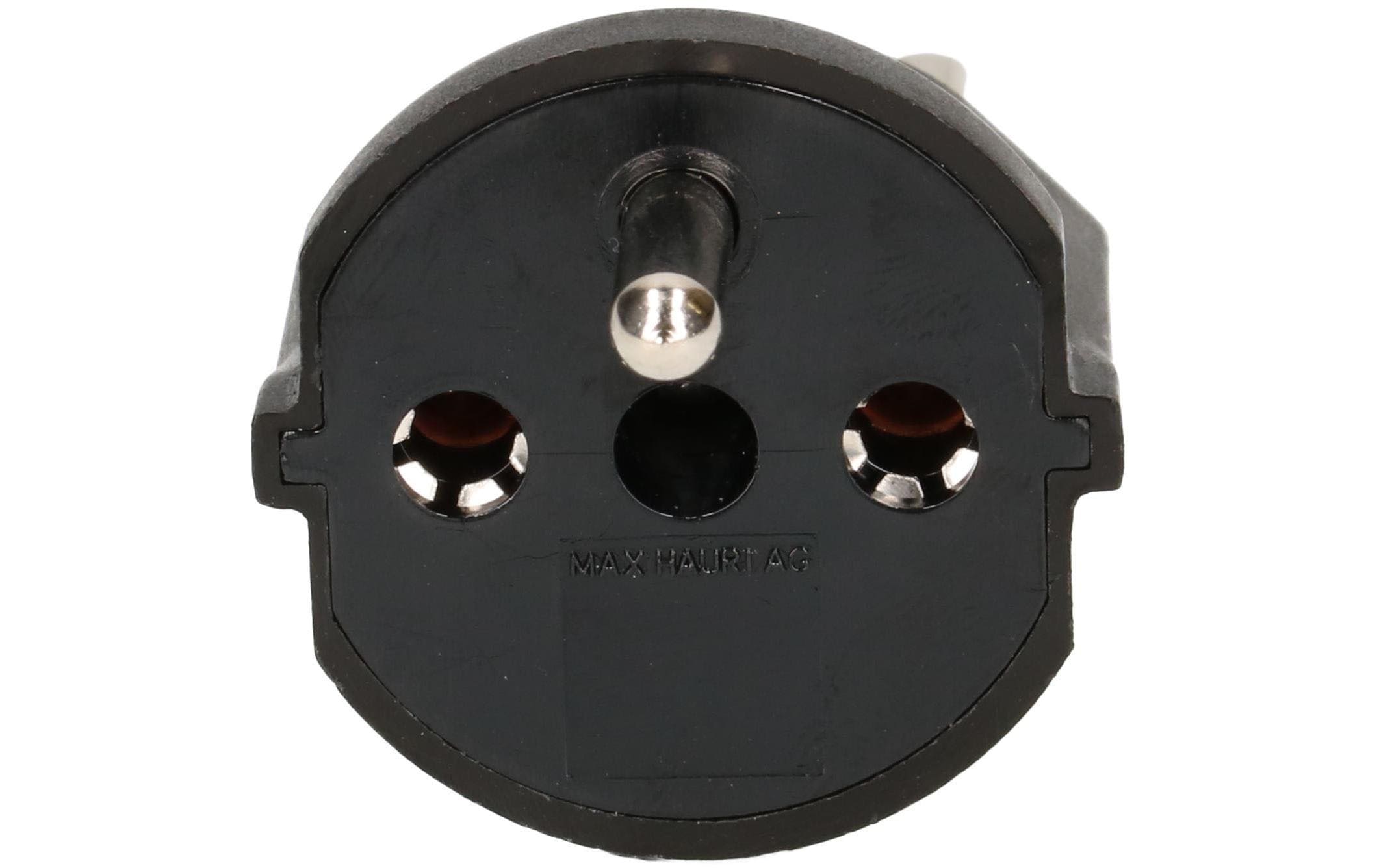 Fixadapter Schuko – Typ 23 SchwarzDeutsch Schuko auf Schweiz T23, 3-polig
