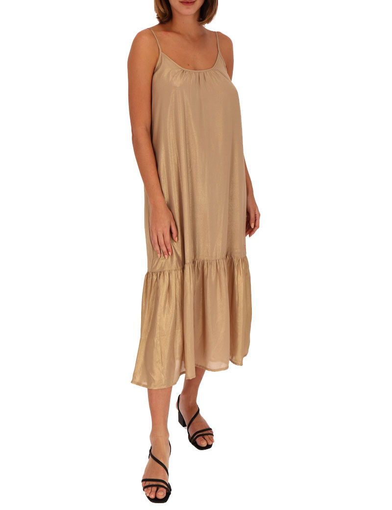 LES TROPEZIENNES PAR M.BELARBI ROBE LONGUE FINES BRETELLES LORALIE OR