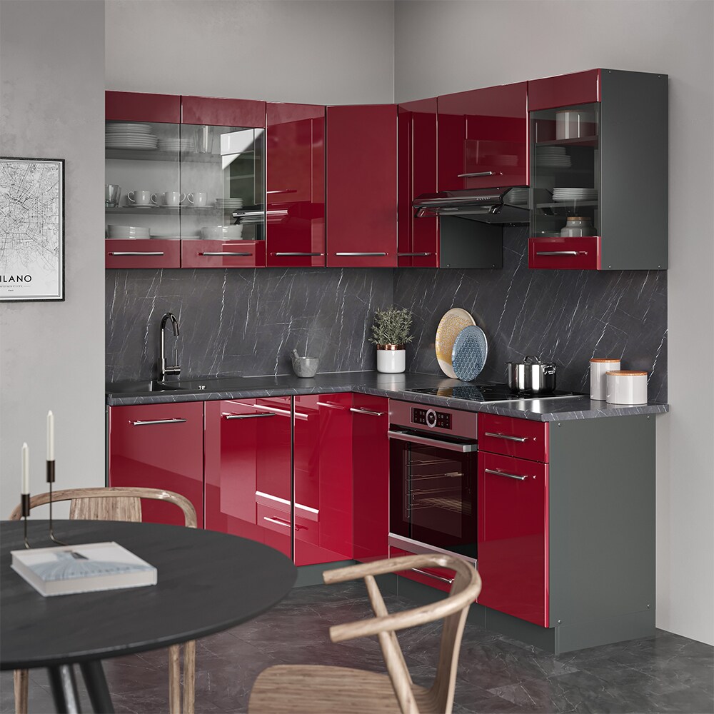 Vicco Eckküche Fame-LINE Küchenzeile Küche 190cm Bordeaux Hochglanz