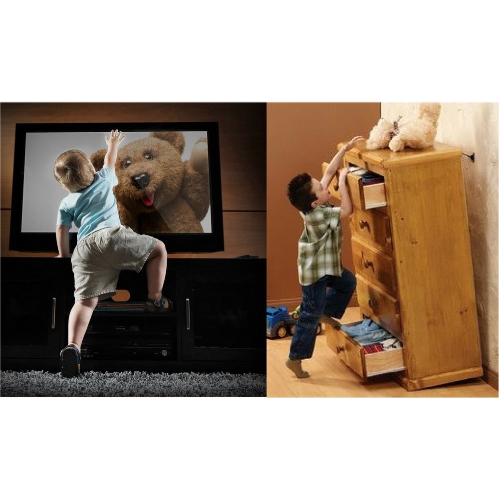 (2er Set) 22-97cm Kippsicherung Kinder Nylon Sicherheitsgurt für TV / Möbel / Schränke Verstellbar   Montagekit