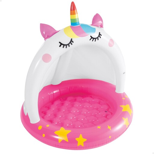 Piscina inflável Intex Cat Unicorn com piso acolchoado e cobertura Ø102