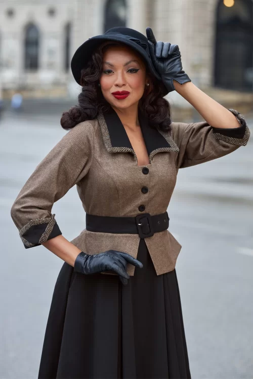 Miss Candyfloss Dianna Lou flanel swing jurk in zwart en bruin