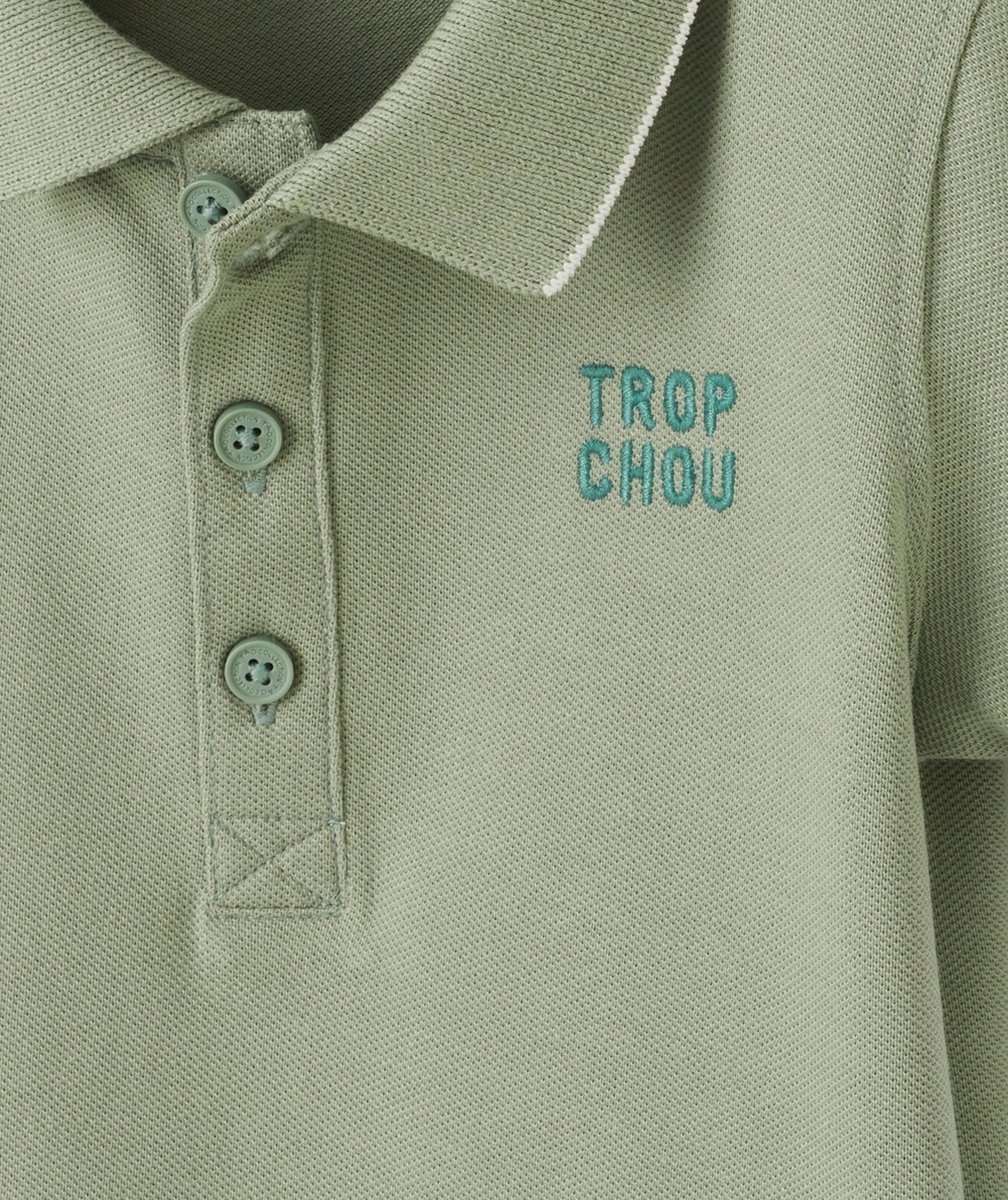 POLO BÉBÉ GARÇON EN COTON VERT AVEC MESSAGE BRODÉ