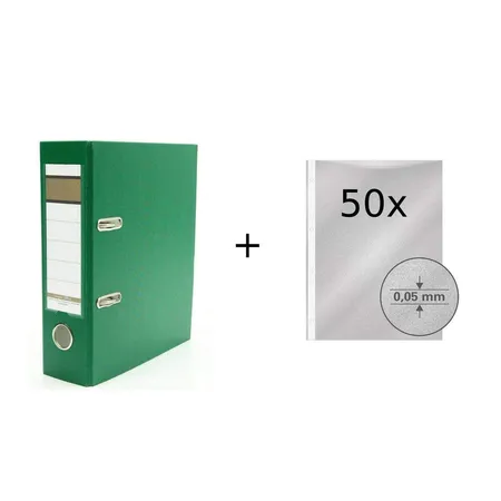 Livepac Office Ordner DIN A5, 75 mm, grün + 50 Prospekthüllen