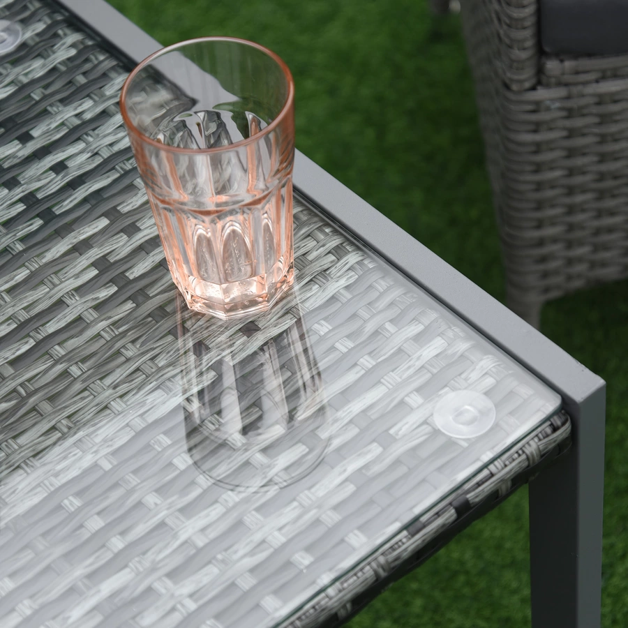 Outsunny Polyrattan Gartentisch mit Hartglas grau