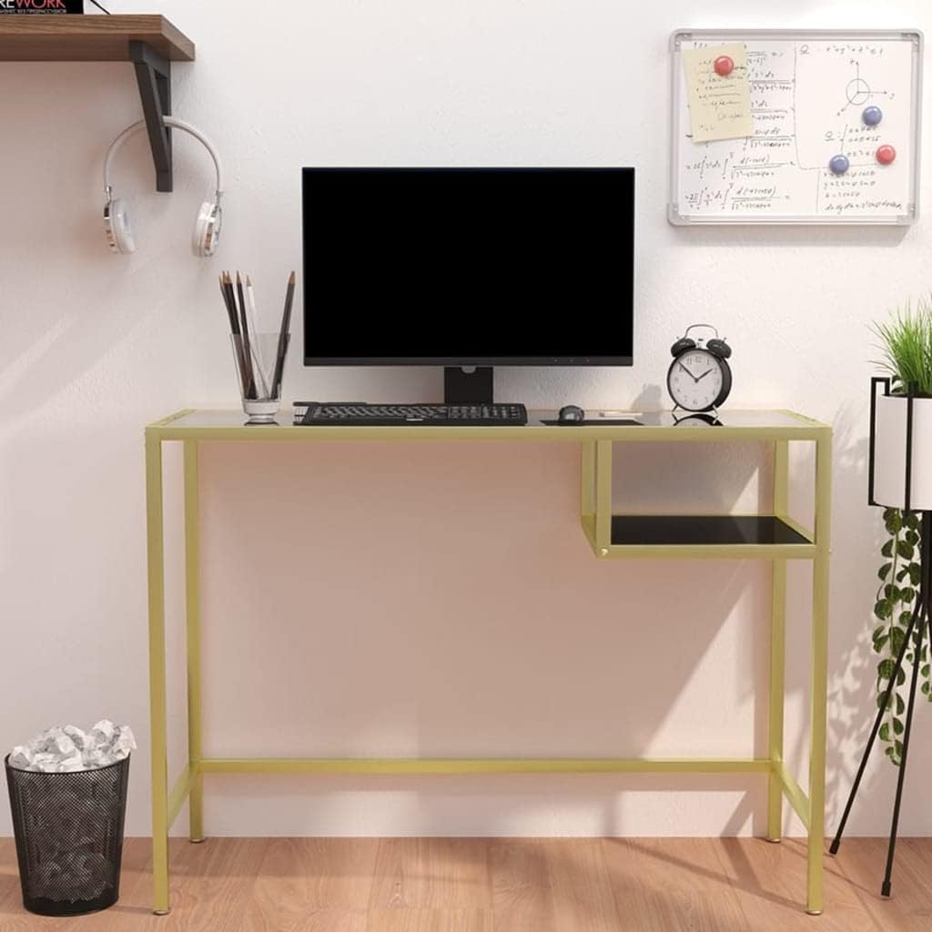 Schreibtisch aus gehärtetem Glas, transparent, Schreibtisch aus Glas und Stahl, für Büro, stabil und modern, 100 x 36 x 74 cm