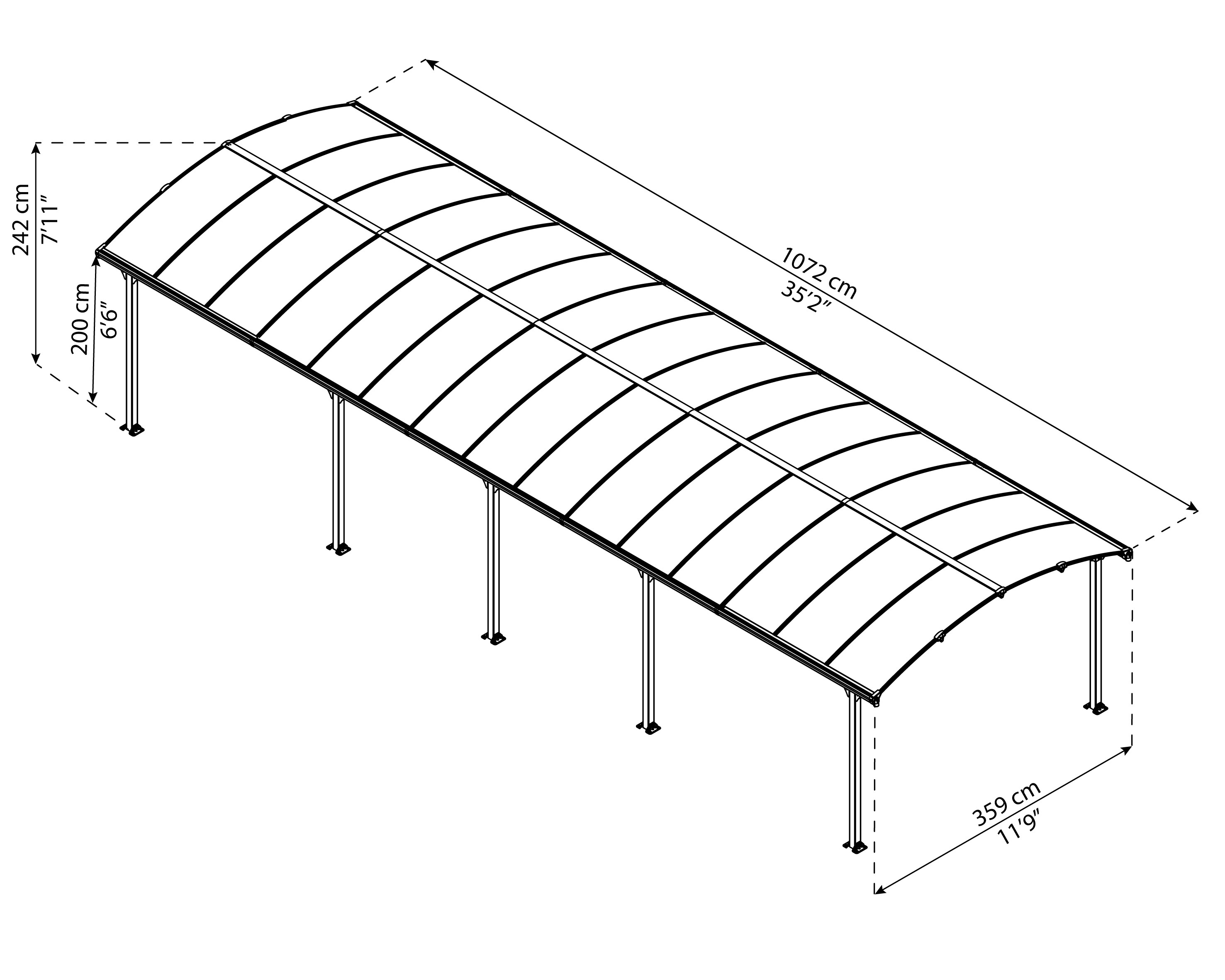 Palram Canopia Arcadia Carport, anthrazit 1072x359x242 in cm (LxBxH)