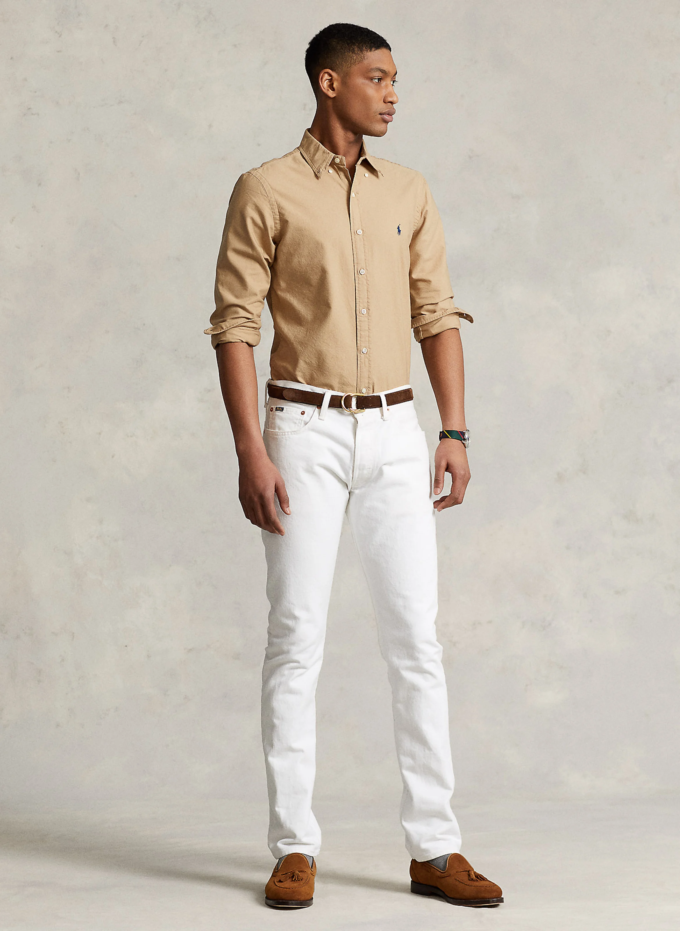 Chemise col américain en coton | Marron