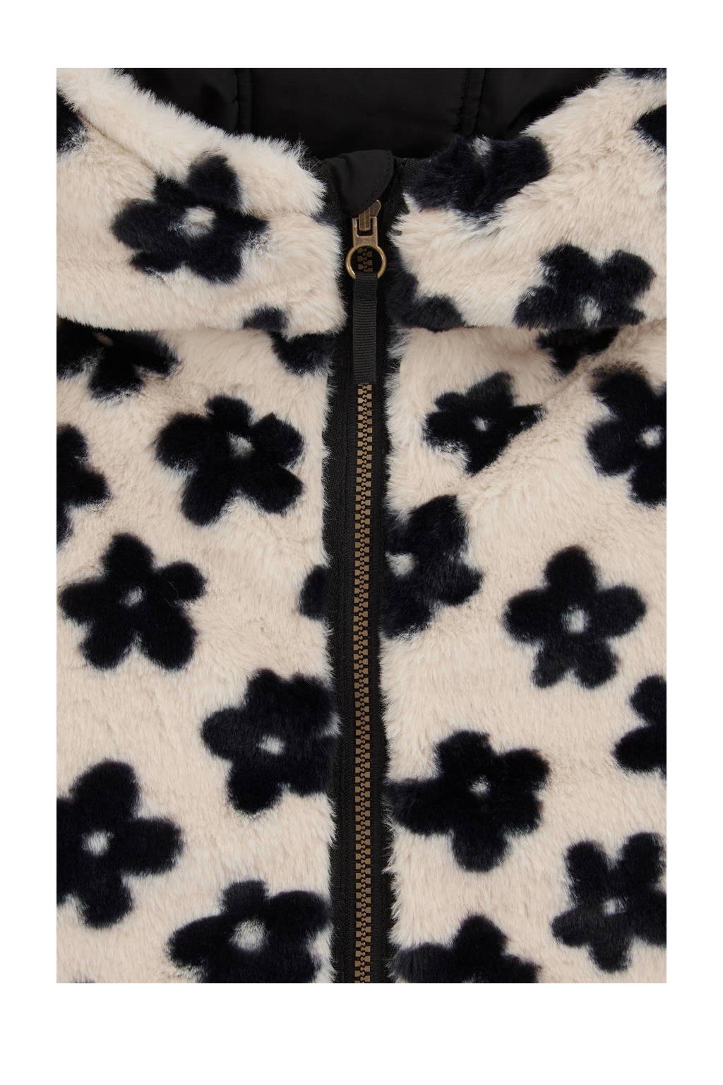 WE Fashion gewatteerde reversible winterjas met all over print zwart/beige