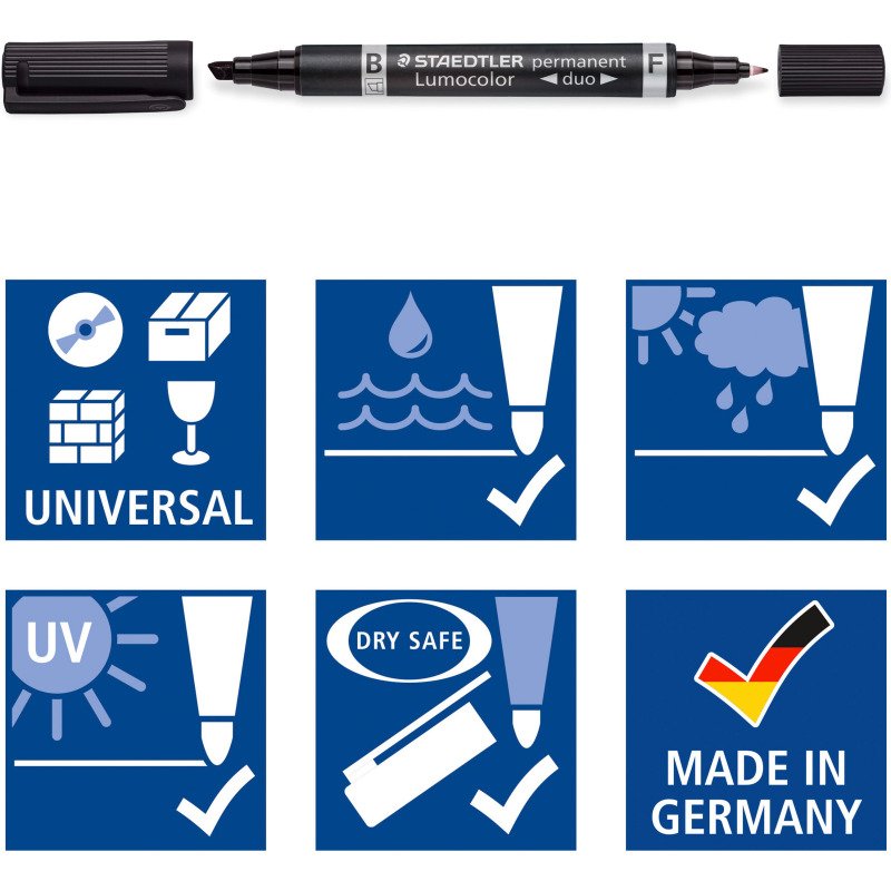 Marqueur permanent Staedtler Lumocolor Duo 3488 pointes ogive fine 0,6 mm et biseautée 1,5 à 4 mm