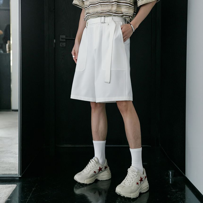 CHIC ERRO - Set: Mid Rise Plain Wide Leg Dress Shorts + Riem