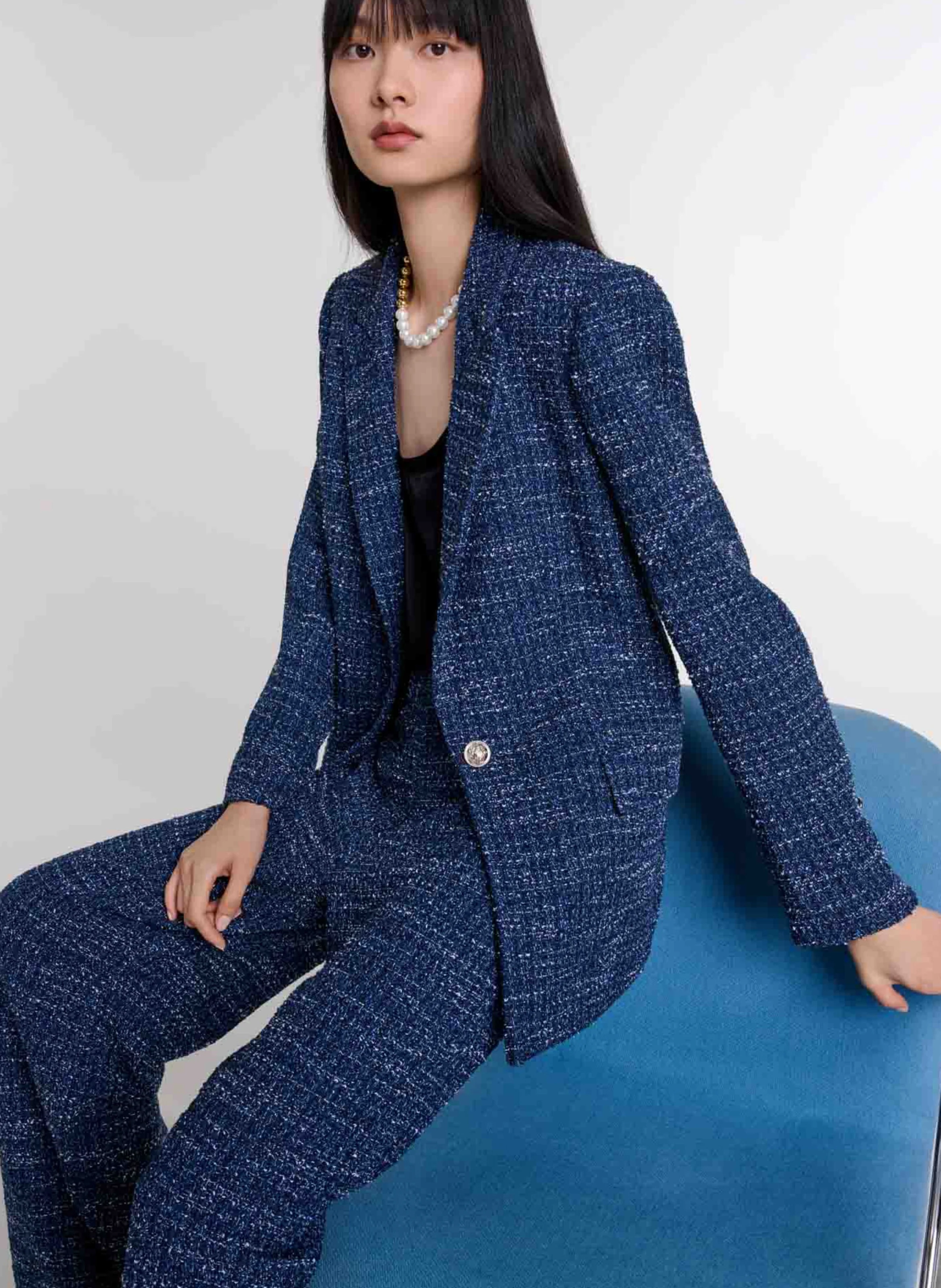 Veste de tailleur en tweed | Bleu