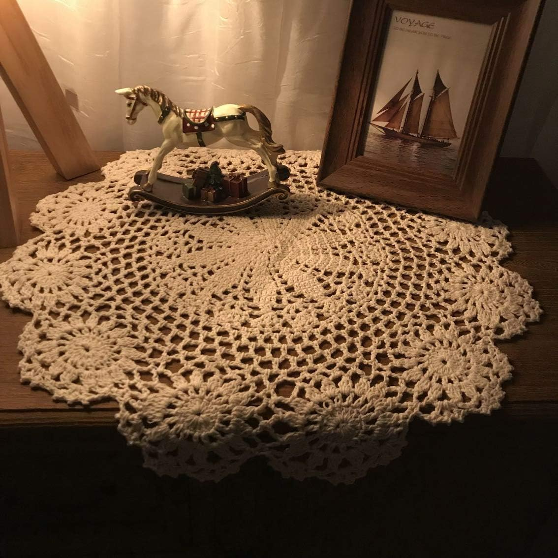 (2er Set) Ø35cm Gehäkelte Deko Teller / Schüssel Untersetzer Hygge Lifestyle Tisch Unterlage Boho Accessoire