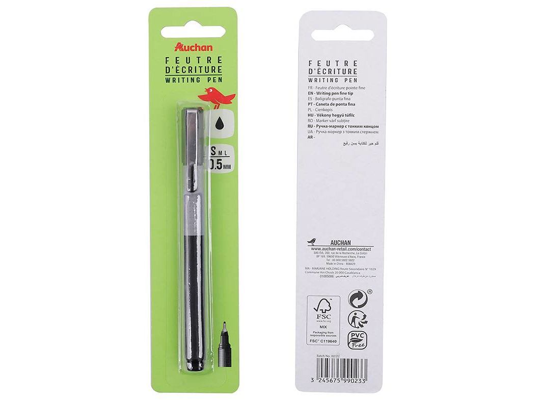 CANETA PONTA FINA AUCHAN PRETA 0.5MM