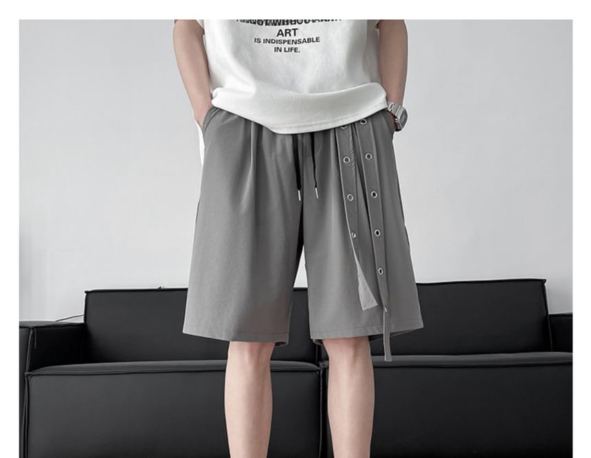 purplelouve - Mid Rise Plain Grommet Shorts