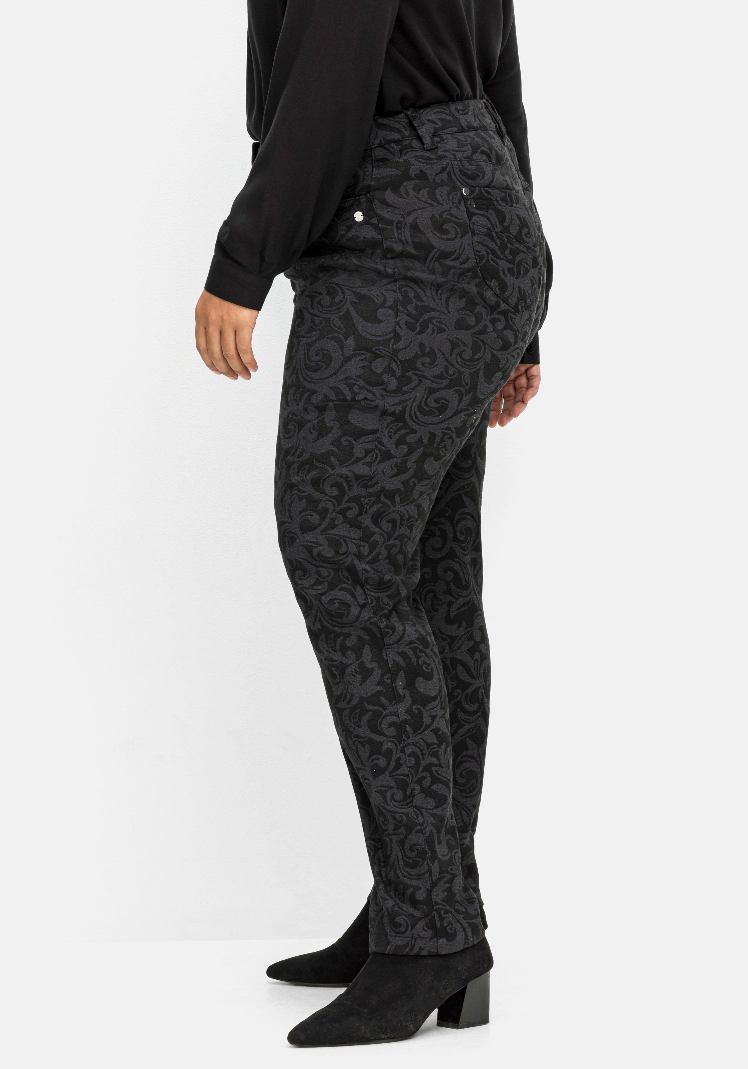 Schmale Hose mit tonigem Jacquardmuster