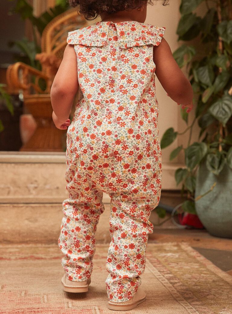Salopette vanille en twill à imprimé fleuri