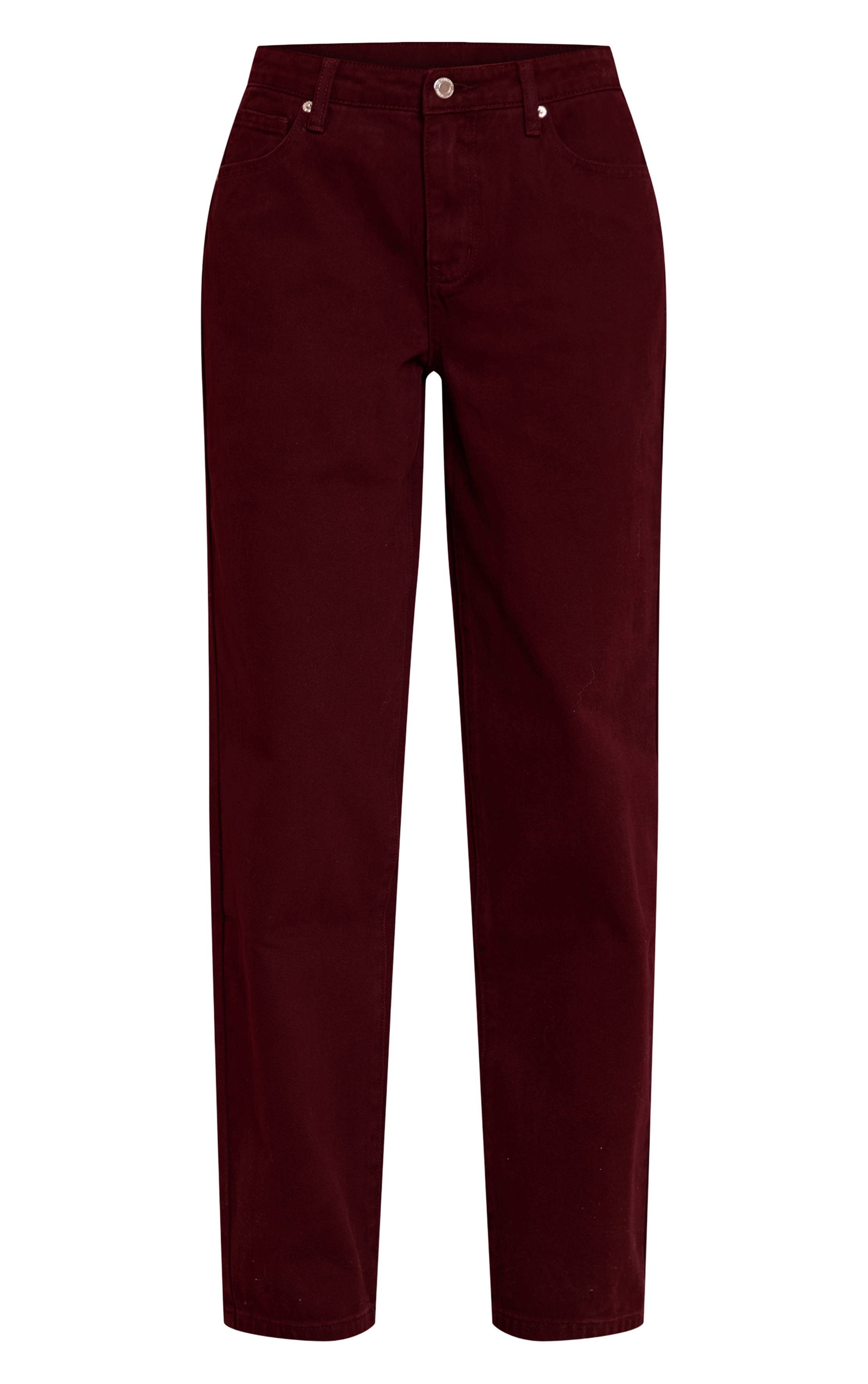 Deep Burgundy Jean Droit Taille Mi-haute Bordeaux Foncé