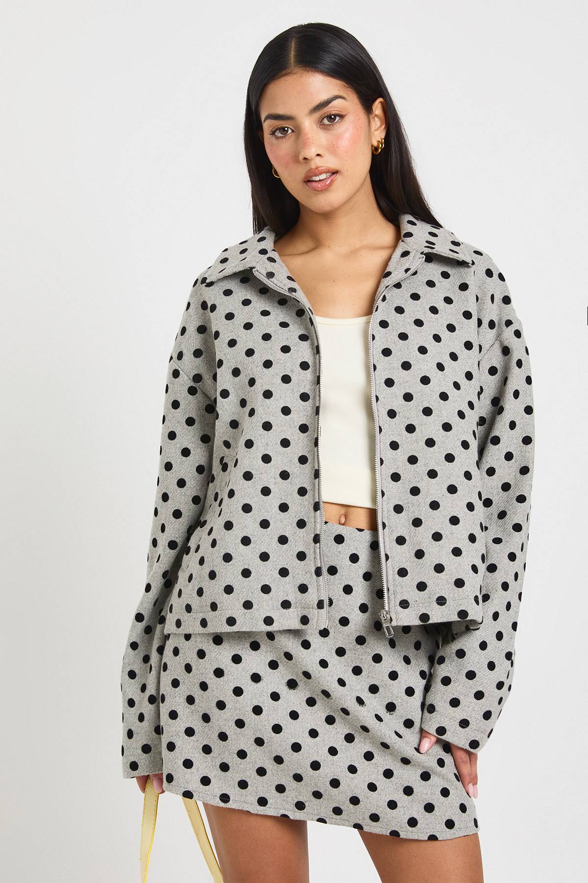 boohoo Veste À Col À Pois Effet Laine