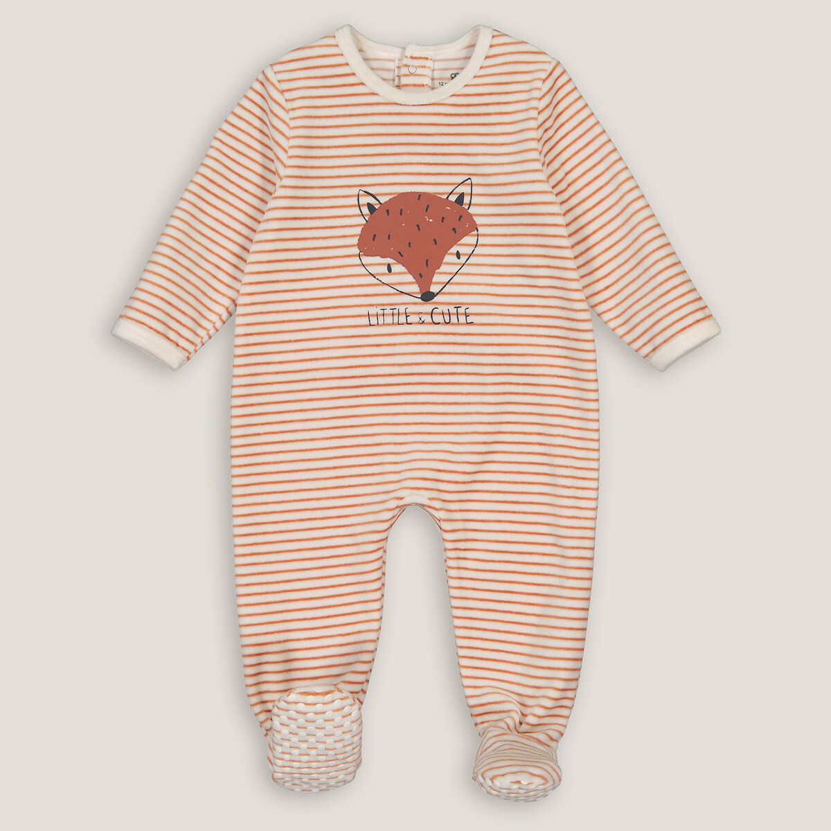 COLEÇÃO LA REDOUTE<br>Pijama de veludo listrado com estampa de raposa na frente