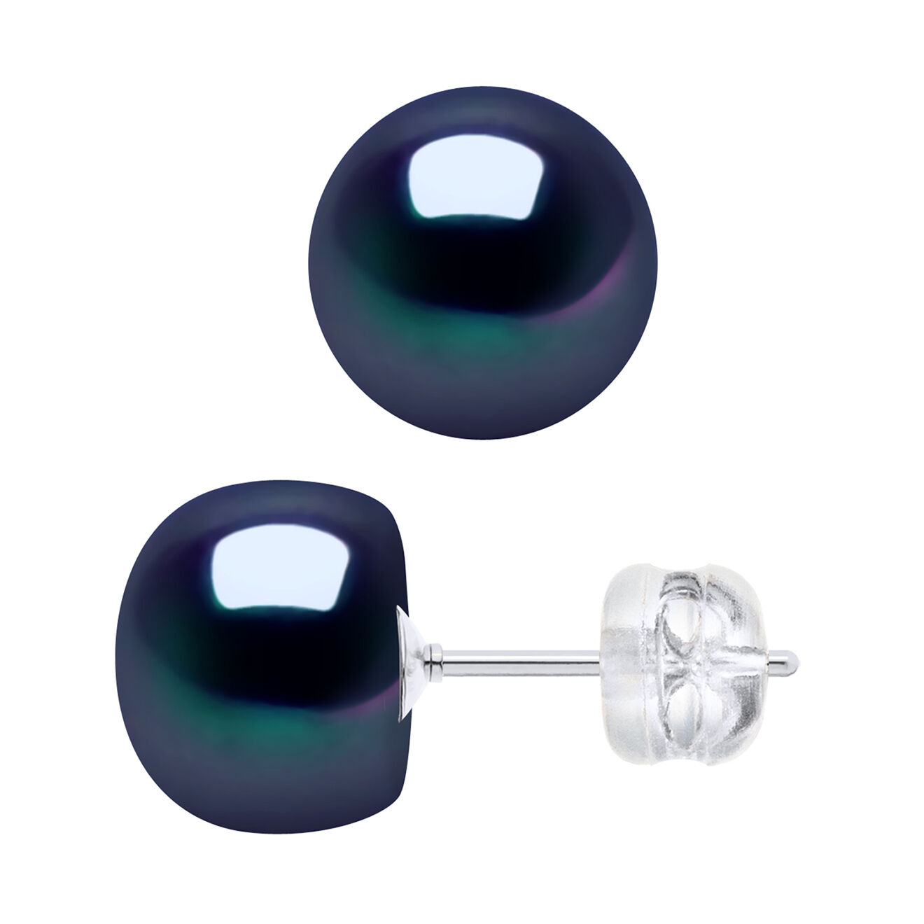 Pearl Addict Boucles d'oreilles Greta Or Blanc & Perle d'Eau Douce noir Tahiti