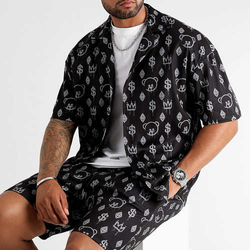 Ensemble Chemise Oversize Et Short Jogging Maison de Couture 0051 0056 Noir