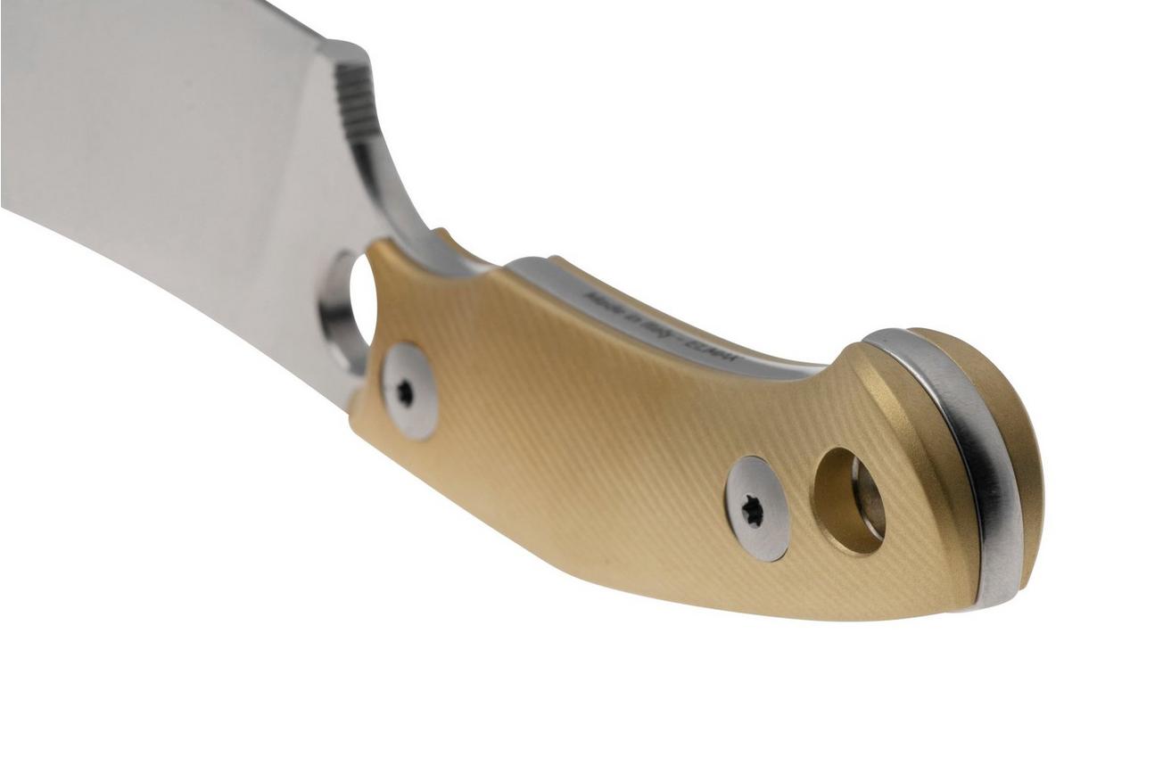 GiantMouse GMF1-XL Brass Milled, Satin Elmax, Burgundy Leather Sheath, vaststaand mes