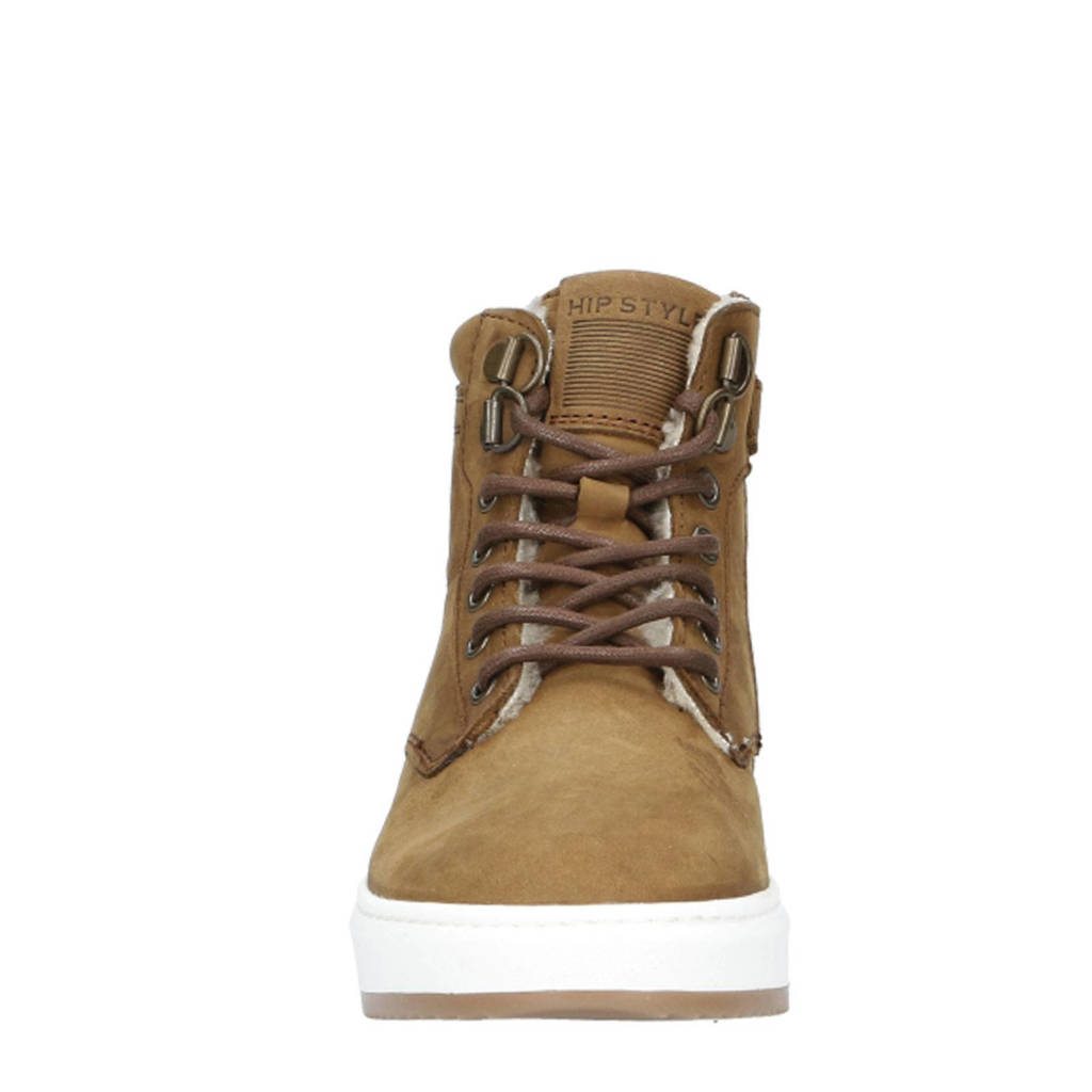 Hip leren sneakers cognac