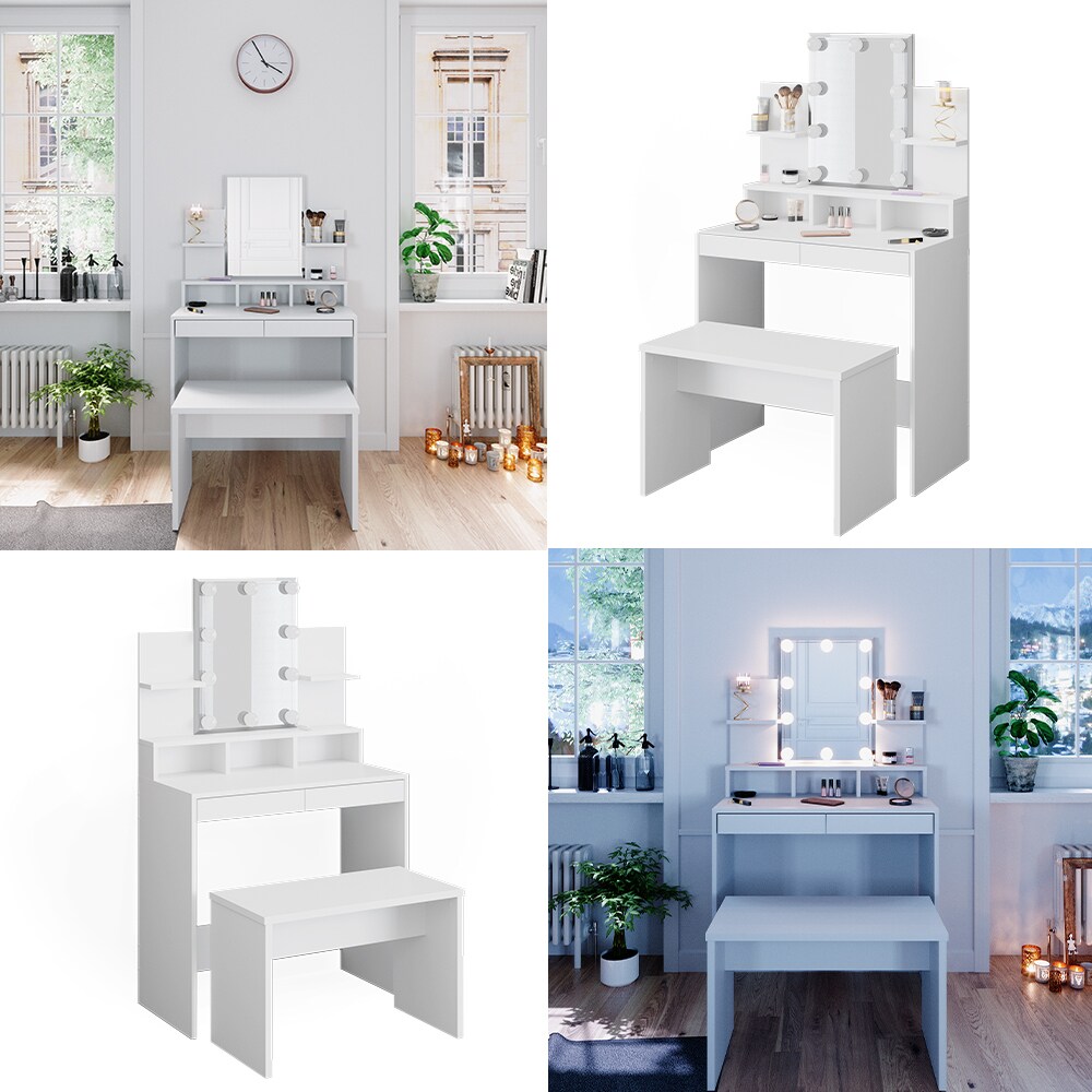 Vicco Schminktisch Frisiertisch Schminkkommode Ania mit LED Beleuchtung Sitzbank
