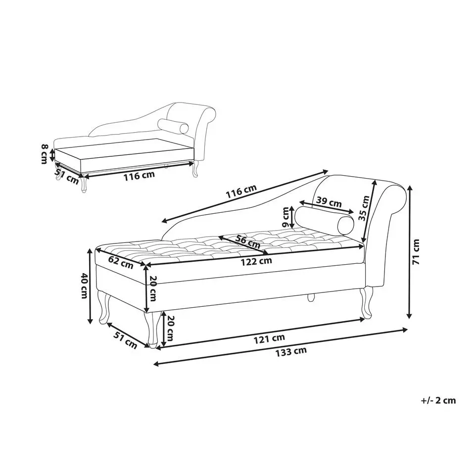 PESSAC - Chaise longue - Lichtgrijs - Rechterzijde - Fluweel