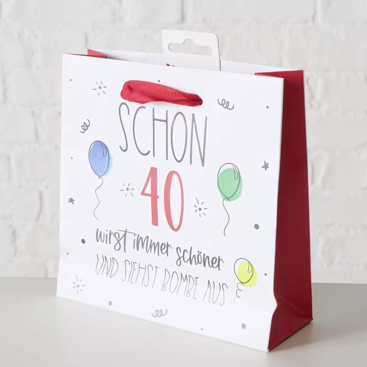 Geschenktüte '40' Geburtstag rot,weiss