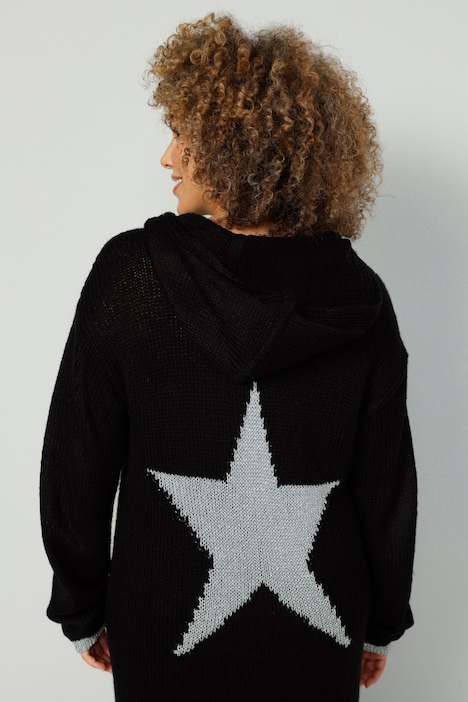 Long-Pullover, Kapuze, farbige Bündchen, Langarm