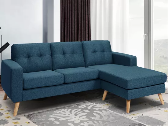 Canapé d'angle réversible en tissu bleu foncé BARTOLOME