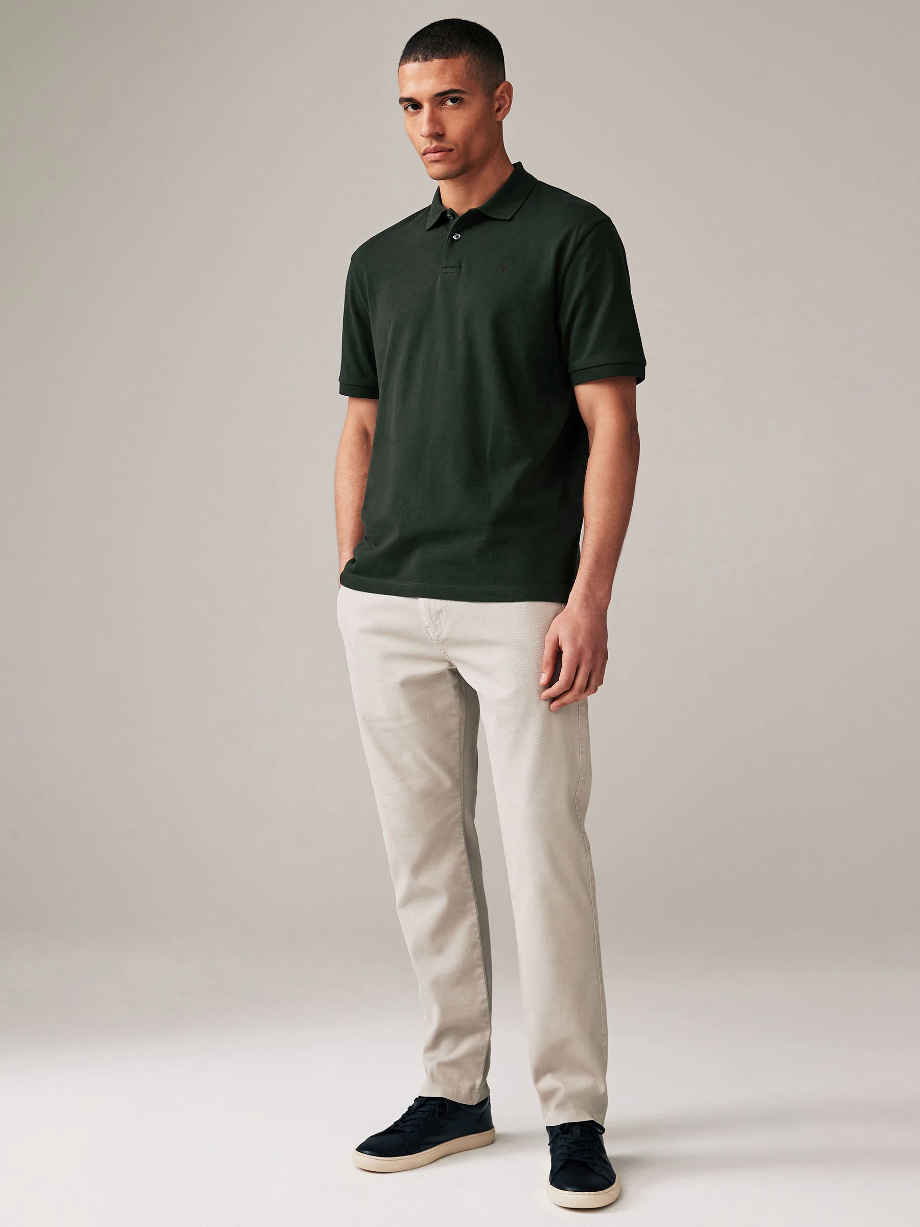 Olijfgroen - Normale Pasvorm - Long-Sleeve Pique Polo Shirt