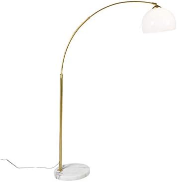 Qazqa - Moderne Bogenlampe Messing mit weißem Schirm - Arc Basic I Wohnzimmer I Schlafzimmer - Stahl Rund I Länglich - LED geeignet E27