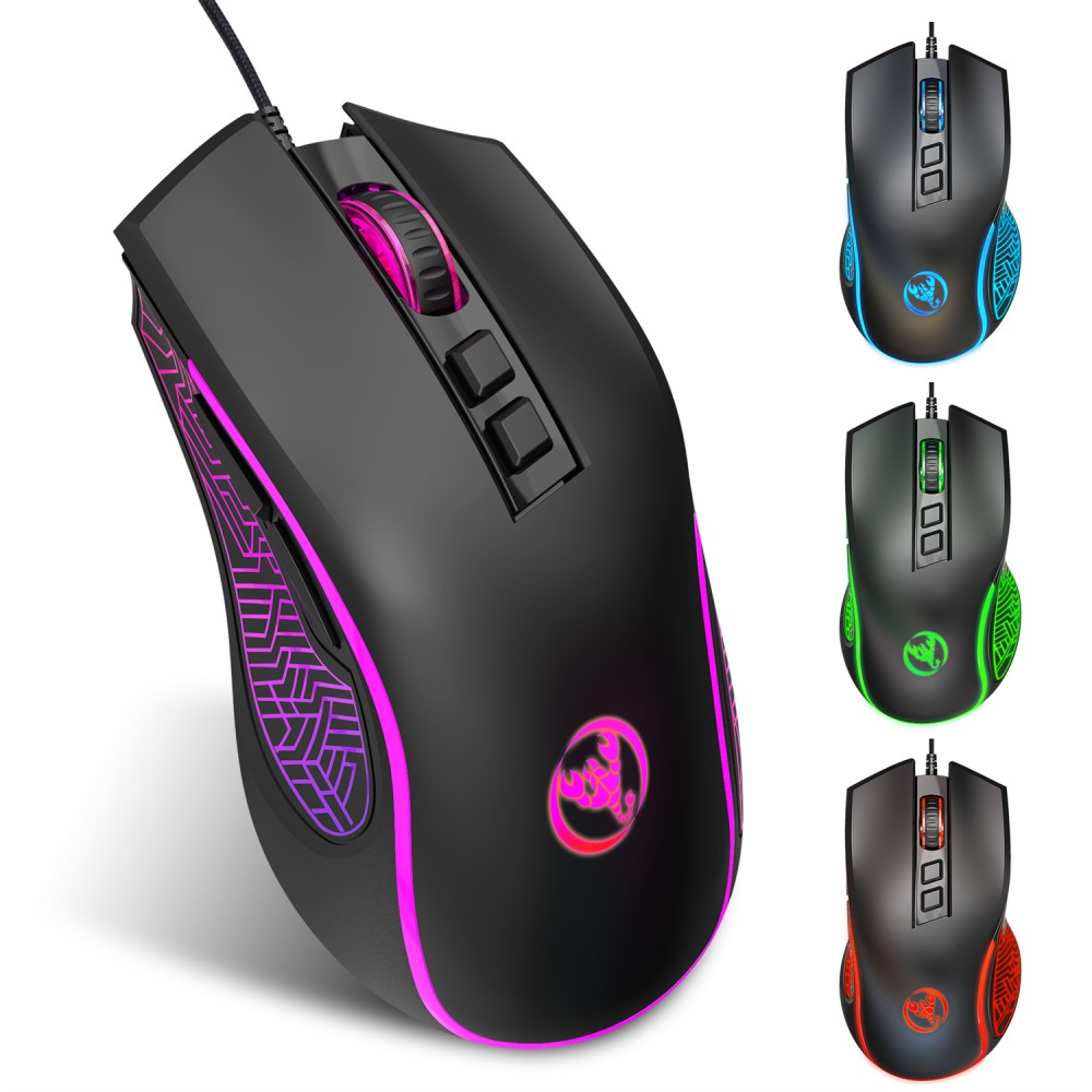 Optische kabelgebundene USB Gaming Maus 3600 DPI mit RGB Beleuchtung und 7 Tasten - Schwarz