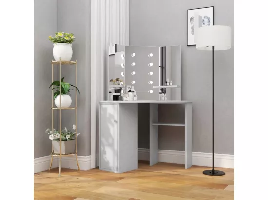 Coiffeuse d'angle avec LED Gris béton 111x54x141,5 cm