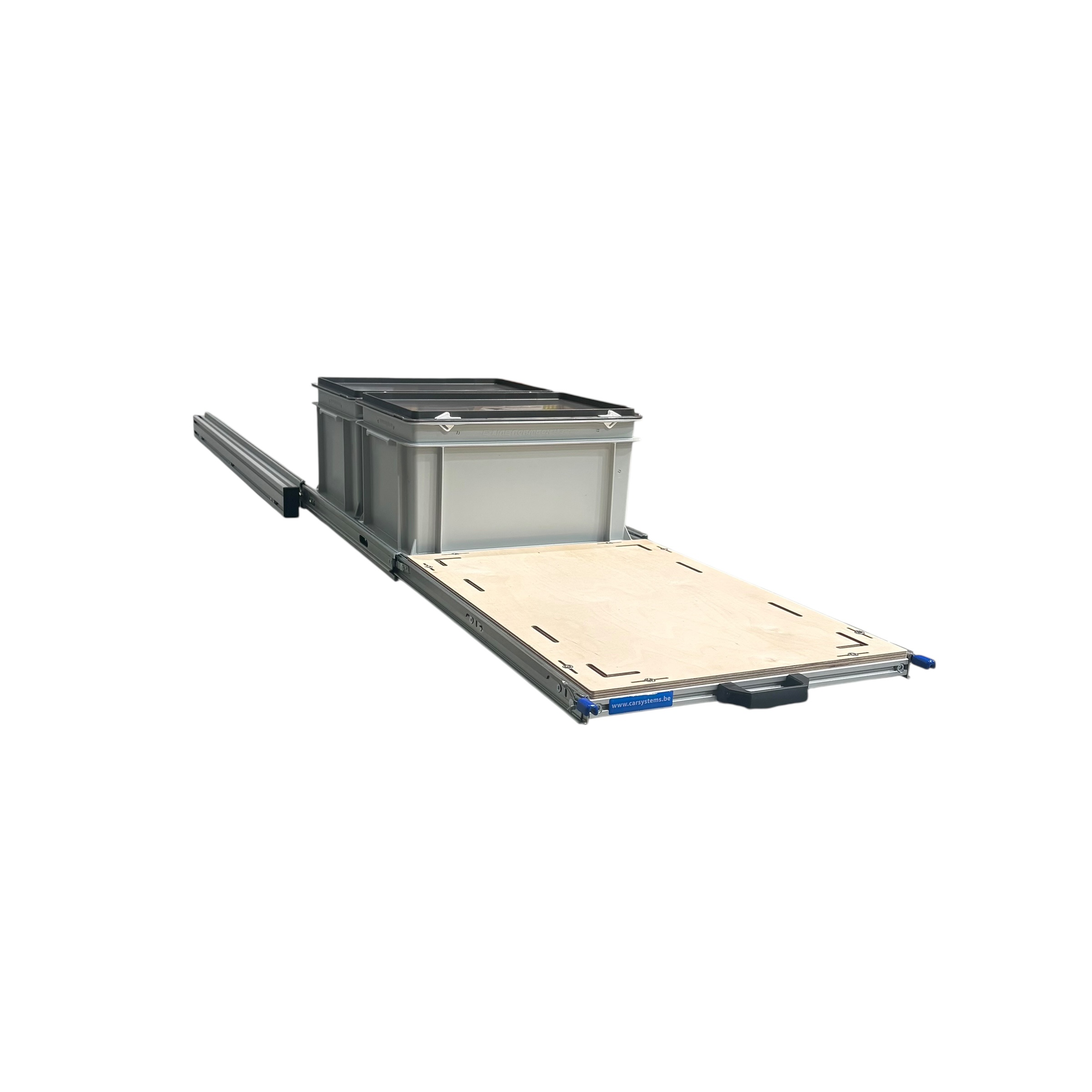 Alu 120x40 cm Schuifplateau met 2 gesloten bakken en multiplex